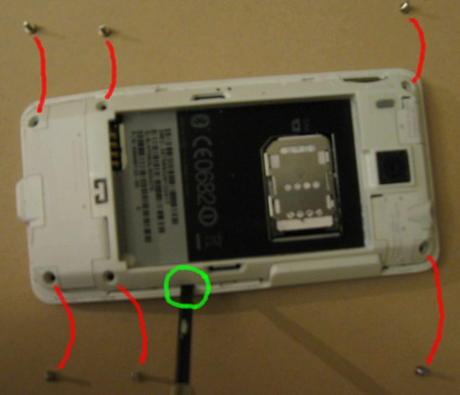 Six screws are located around the edge of the phone on the back with the middle screw on each side being closer to the bottom of the phone.